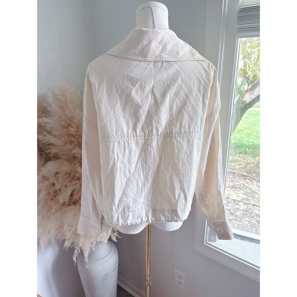 Few Moda Cotton Cropped Moto Jacket Lightweight Shacket Medium Ivory Cream - Picture 7 of 10